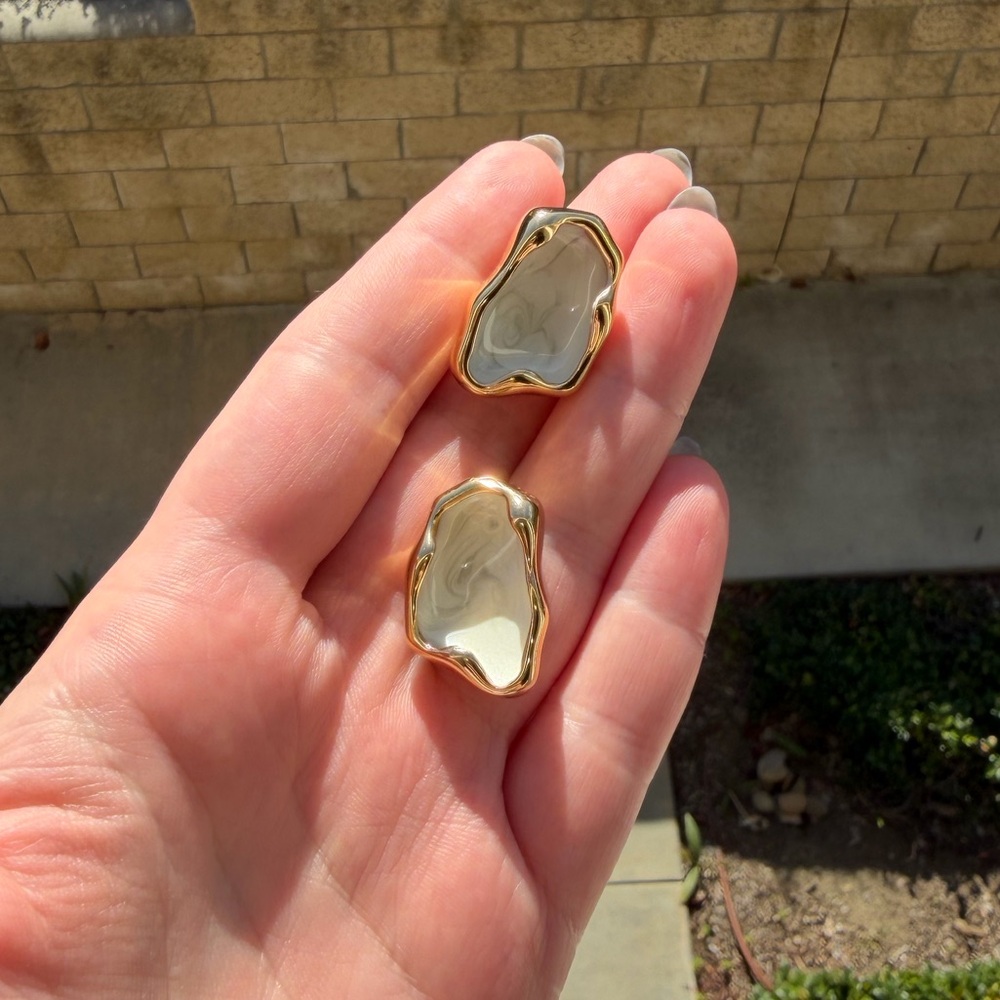 White Marble Gold Plated Earrings - Picture 3 of 4